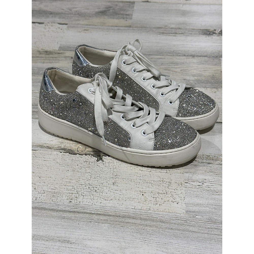 Steve Madden Sneaker Women 9 White Silver Rhinestone Low Top